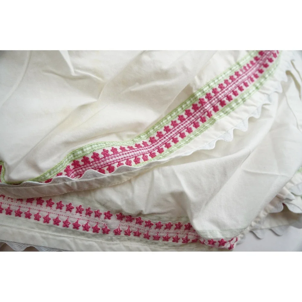 Pottery Barn Teen Duvet Full White Pink‎ Green Floral Embroidered Scalloped